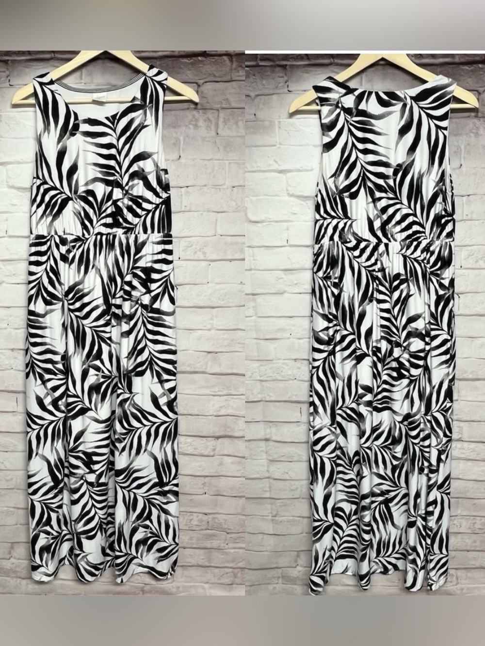 Soma Fiji Palm‎ Grand Sleeveless Maxi Dress Womens Medium Black White Tropical